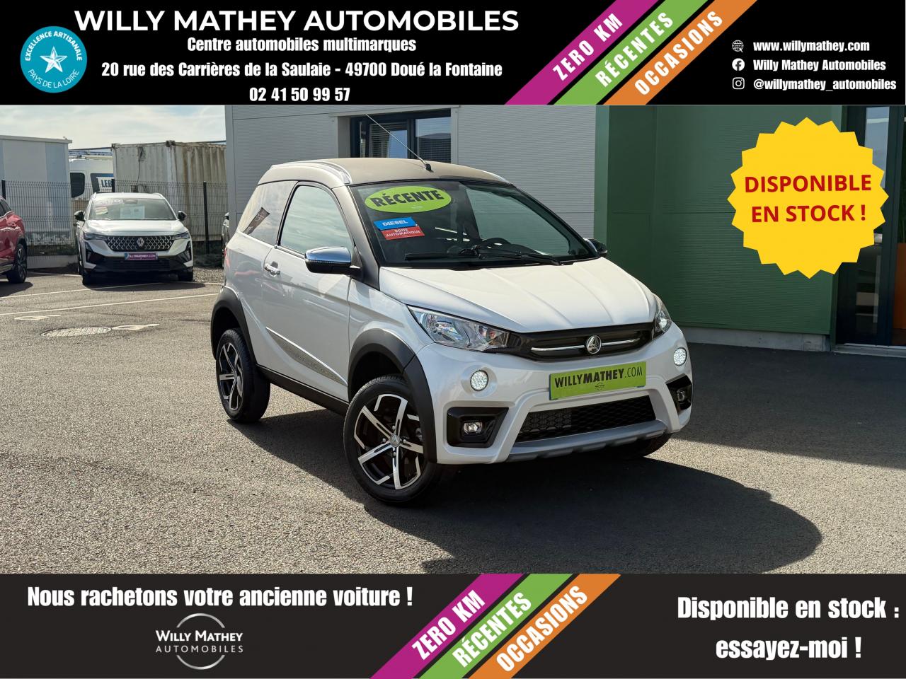 AIXAM CROSSOVER Diesel - 2 places - Sans permis - Caméra de recul - Bluetooth